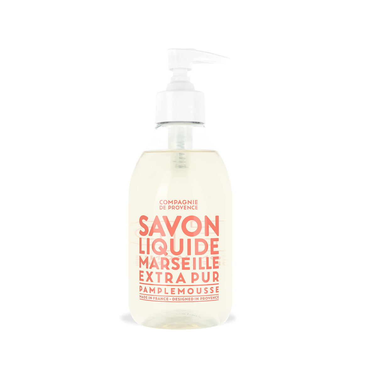 La Compagnie de Provence pink grapefruit liquid soap in a pump bottle for everyday hand cleansing