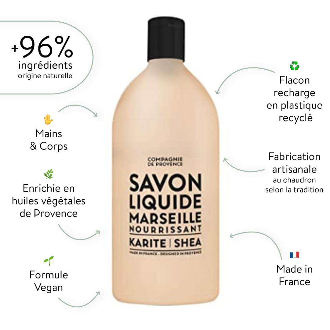 La Compagnie de Provence Savon de Marseille white flower fragrance bottle for a spa-like cleanse.