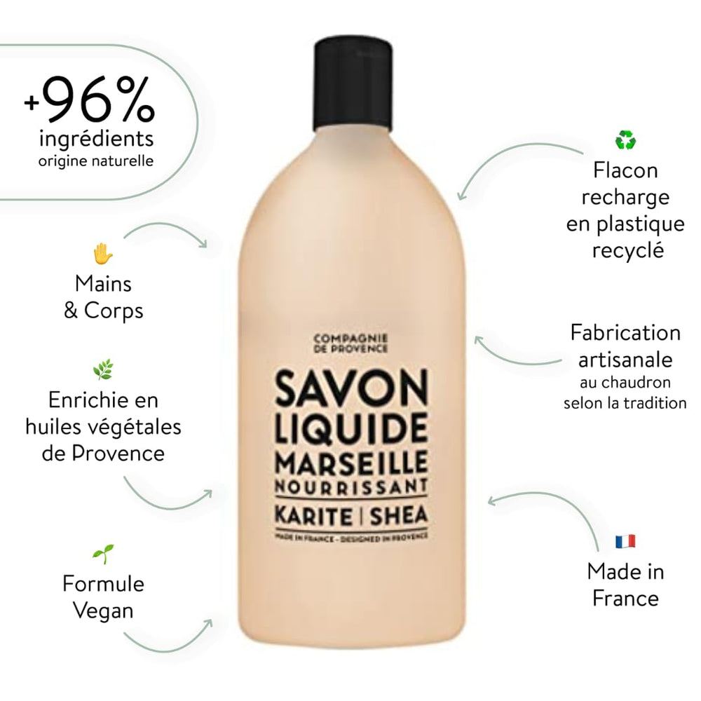 La Compagnie de Provence Savon de Marseille white flower fragrance bottle for a spa-like cleanse.