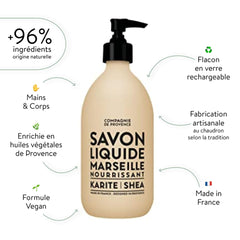 La Compagnie de Provence Savon Karité, flacon verre élégant.