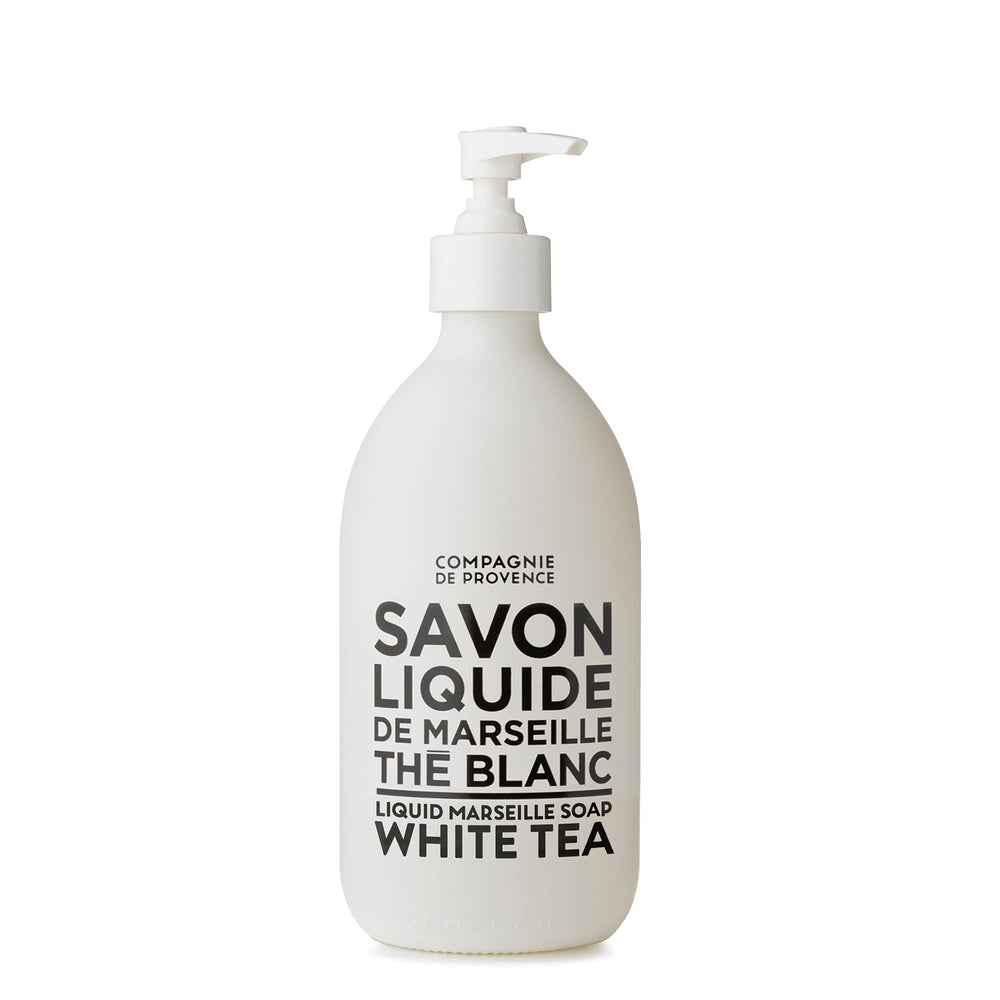 La Compagnie de Provence White Tea bathroom setup exudes Provençal luxury.