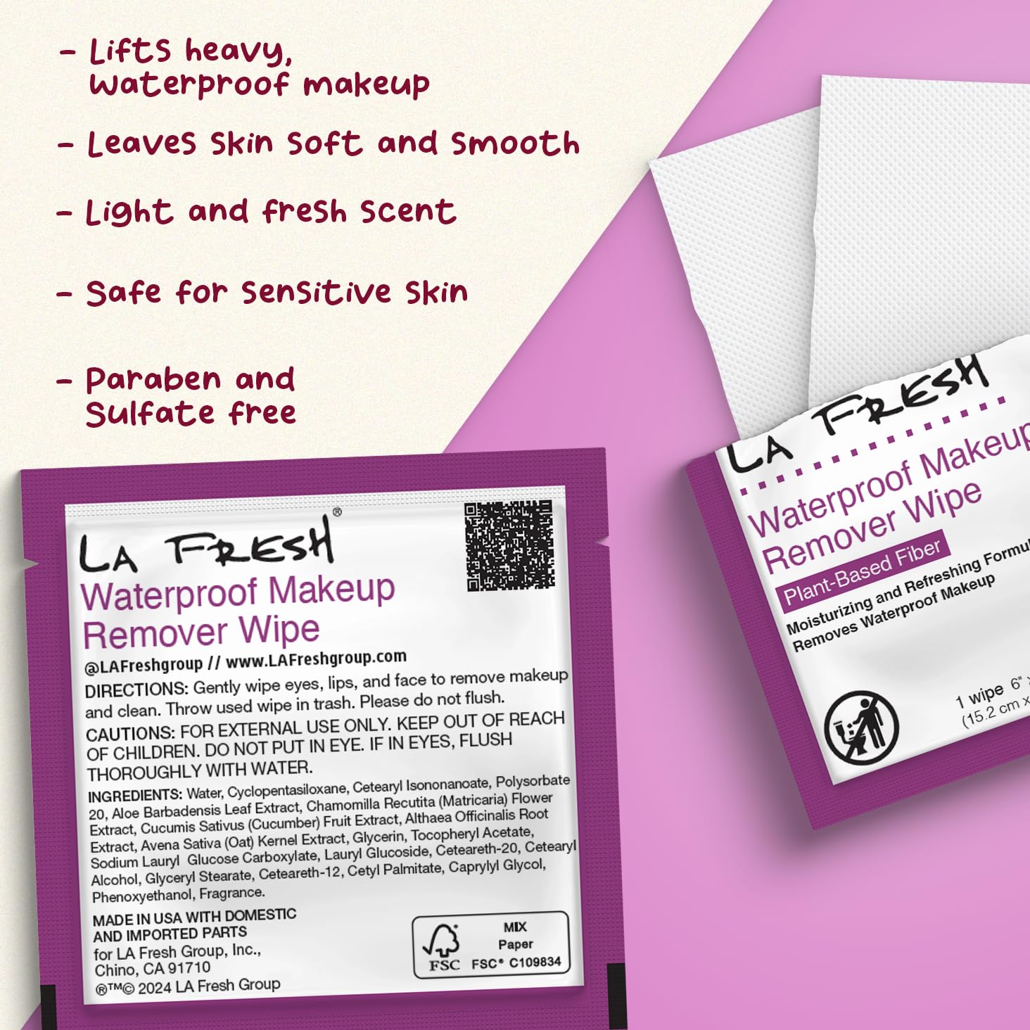 La Fresh 24/7 wipes with vitamin E soften and moisturize the skin