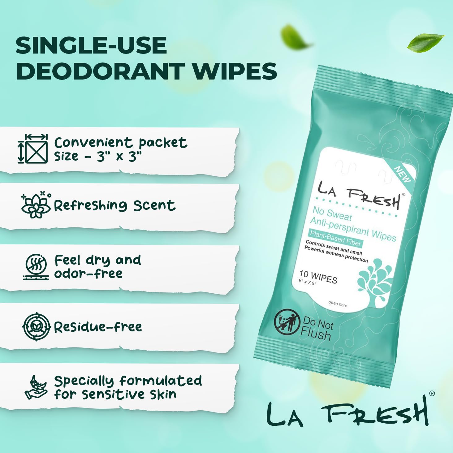 La Fresh antiperspirant wipes compact travel-size packets.