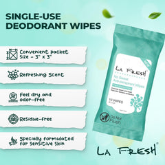 La Fresh antiperspirant wipes compact travel-size packets.