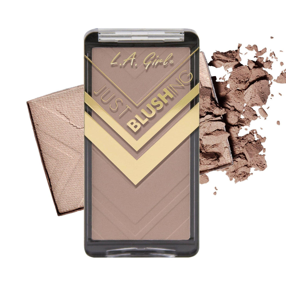 La Girl Just Blushing compact close-up shows buildable color for versatile looks.