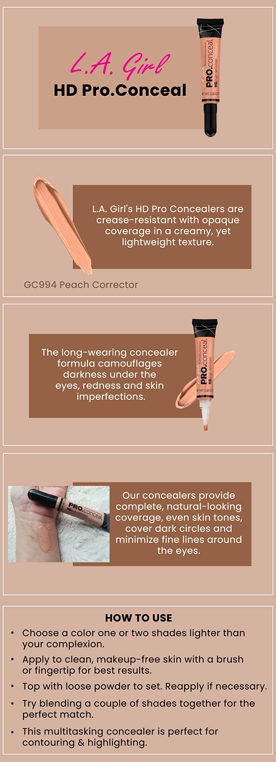 L.A. Girl Peach Correction brightens under-eye area.