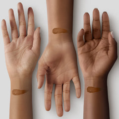 Swatches on skin show Toffee shade for warm undertones.