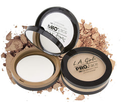 L.A. Girl PRO.Face Matte pressed powder Classic Ivory swatch shows buildable matte coverage.
