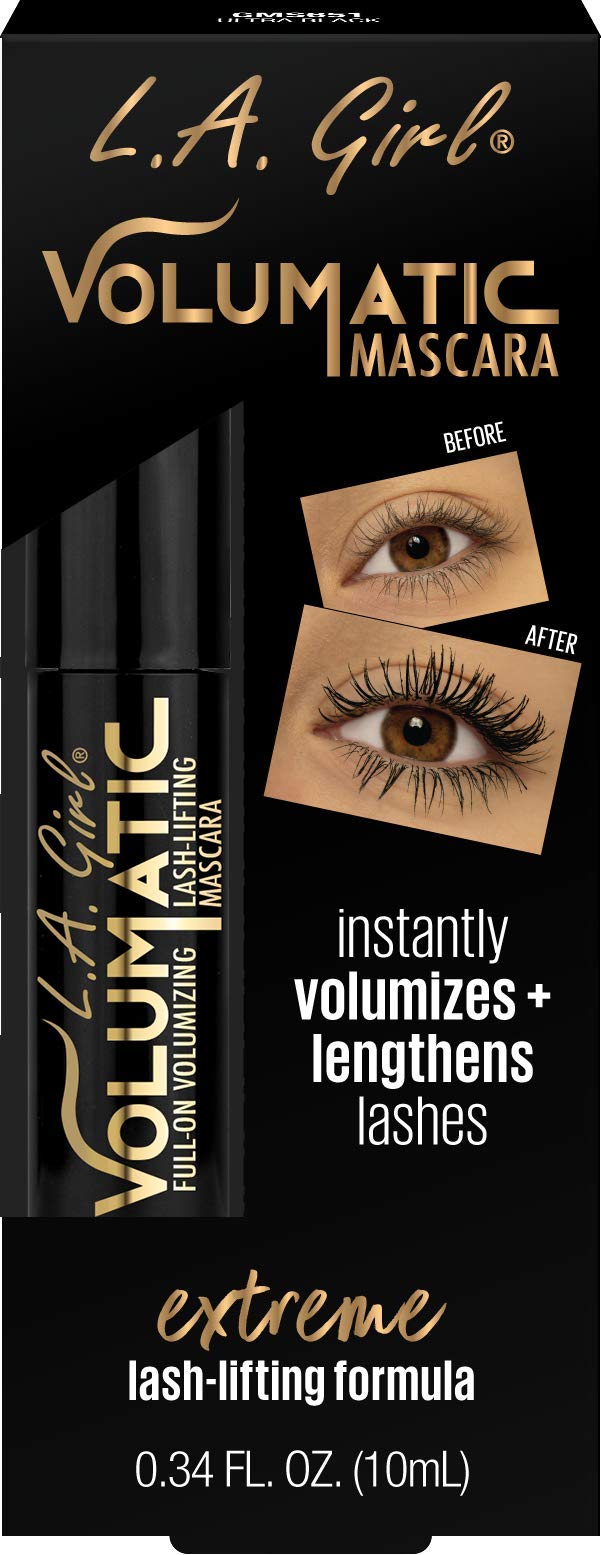 L.A. Girl Volumatic Mascara Ultra Black GMS651 bottle with bold lashes.