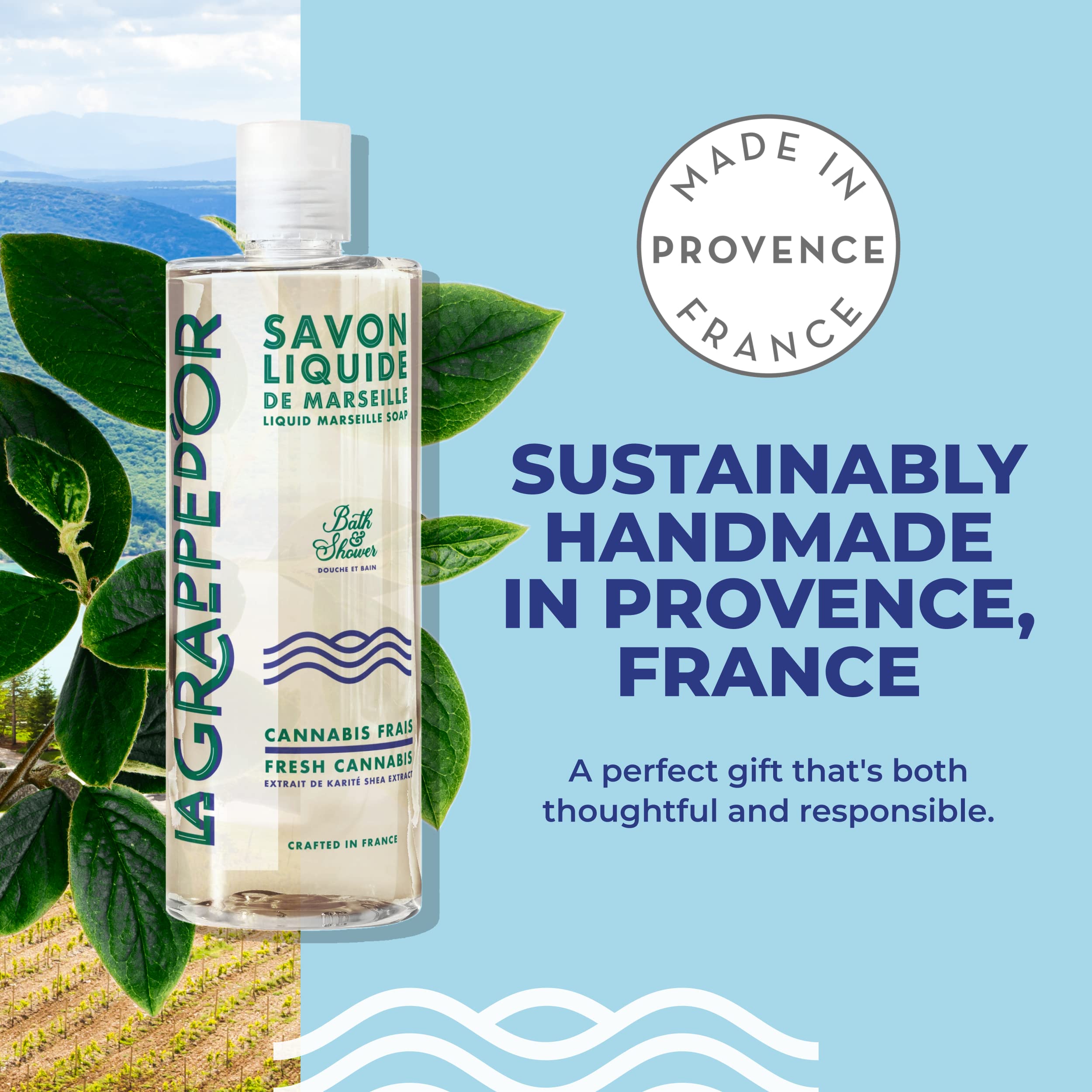 La Grappe d'Or shower application scene with rich lather.