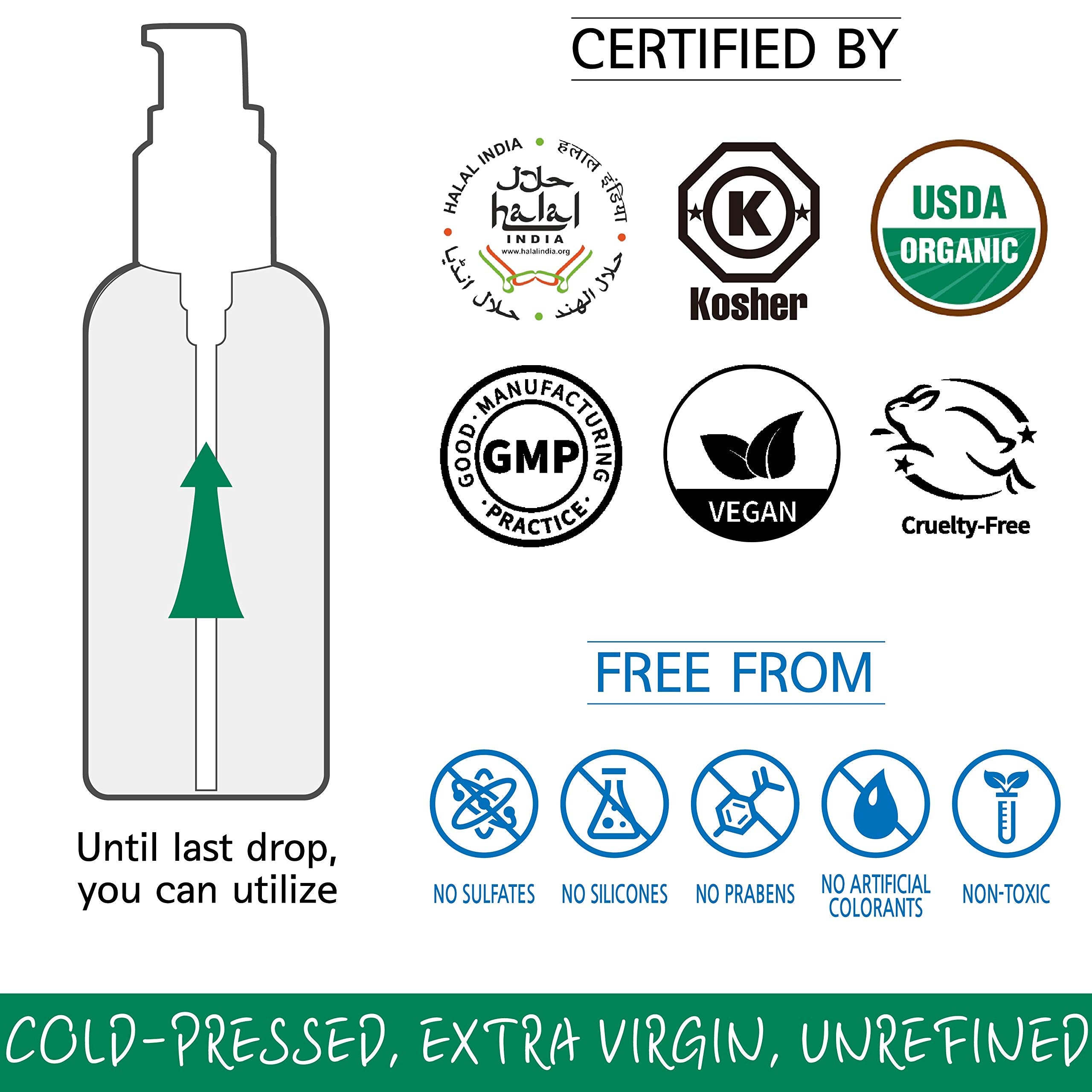LA GREEN Moringa Oil ingredient label highlights USDA Organic and cold-pressed processing.