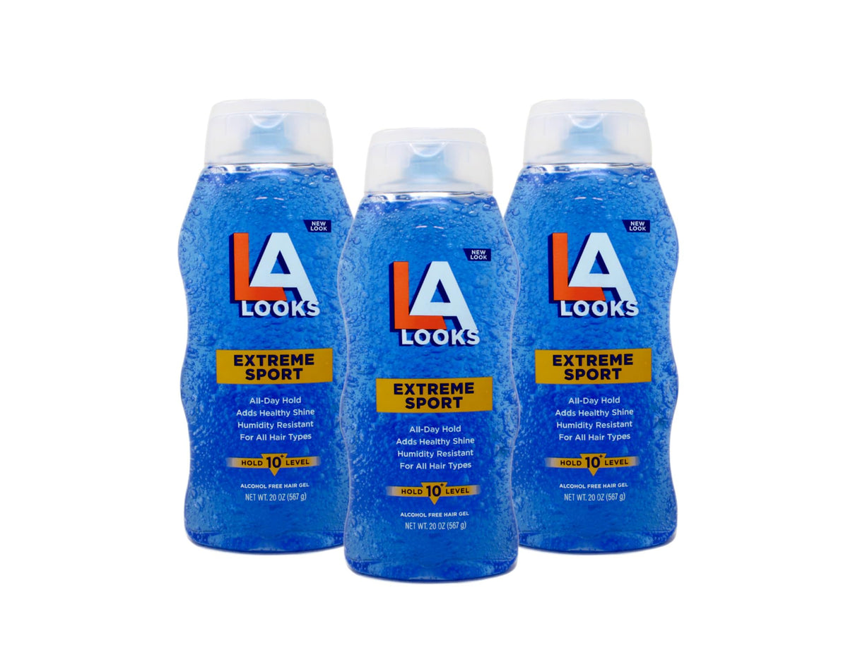 LA Looks Extreme Sport Gel bottle showing all-day hold and humidity resistance.