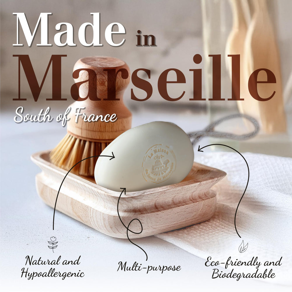La Maison du Savon Verbena soap with natural hemp rope for air-drying.