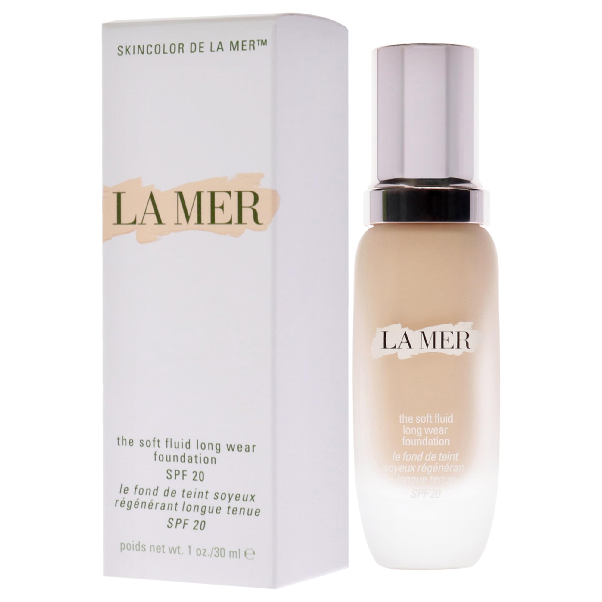 La Mer Soft Fluid Foundation SF20 120 texture detail emphasizes silky finish.