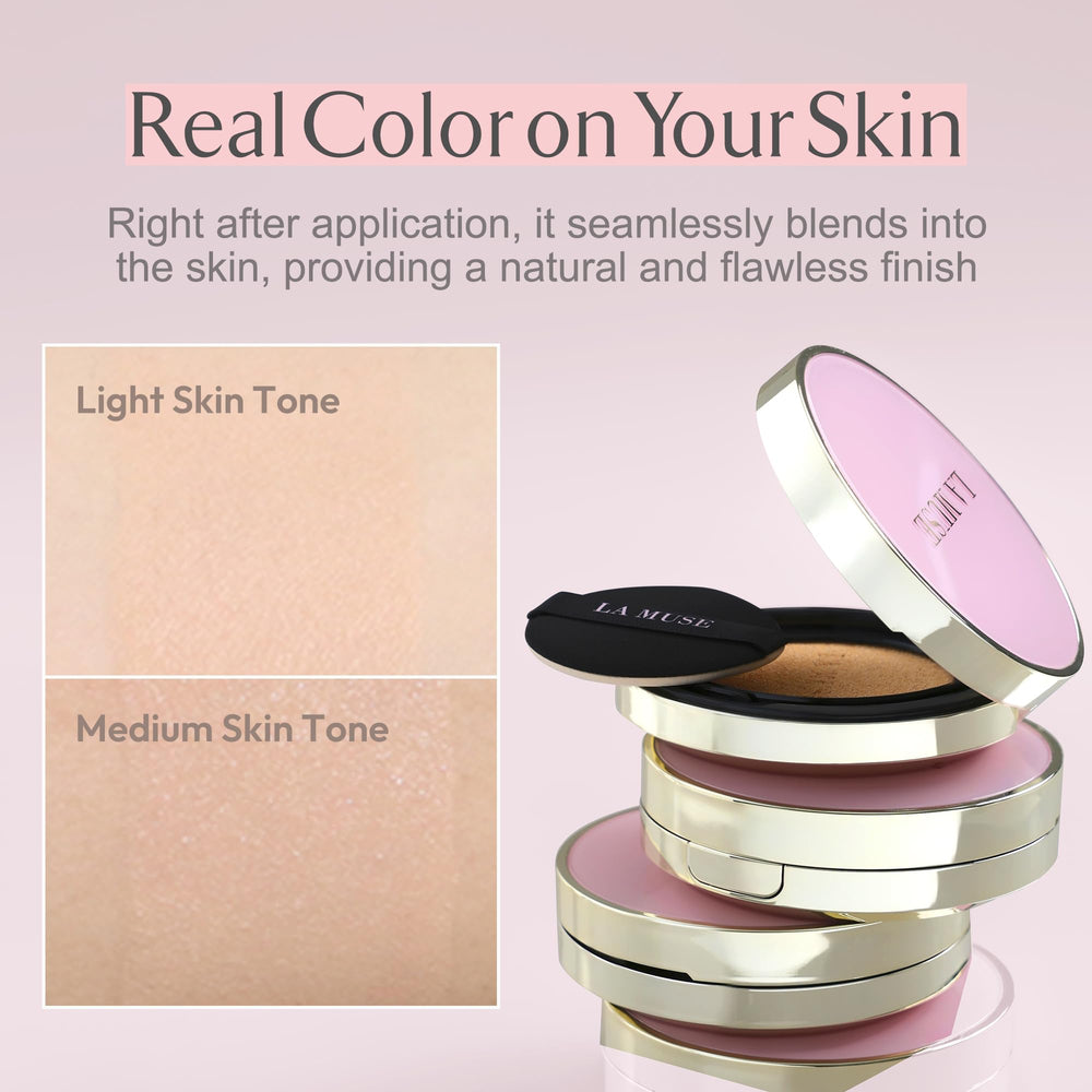 LA MUSE Correct Care Cushion wear test shows long-lasting color without caking.