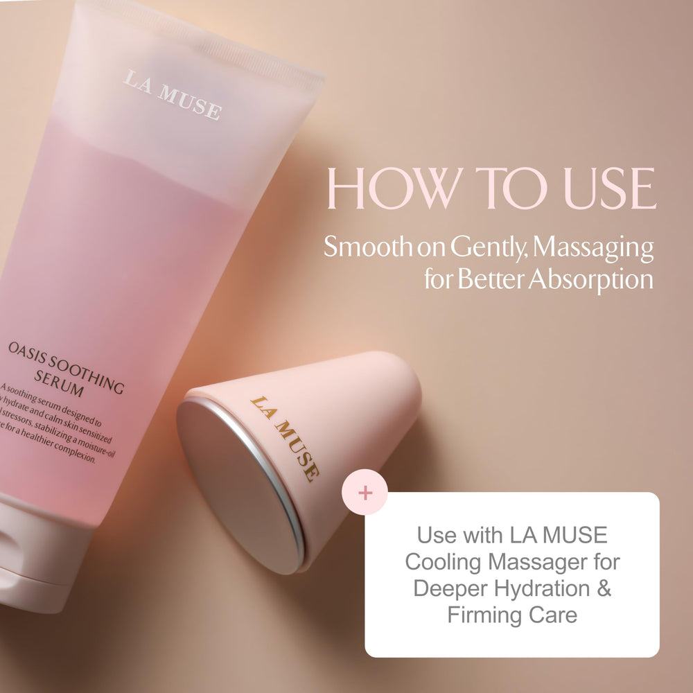 LA MUSE Oasis Serum gel texture on skin shows dewy finish