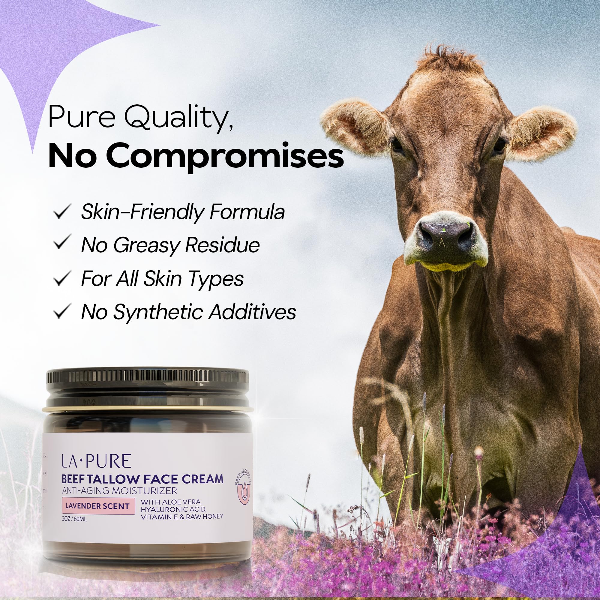 LA PURE Beef Tallow Face Cream with aloe leaf for soothing care