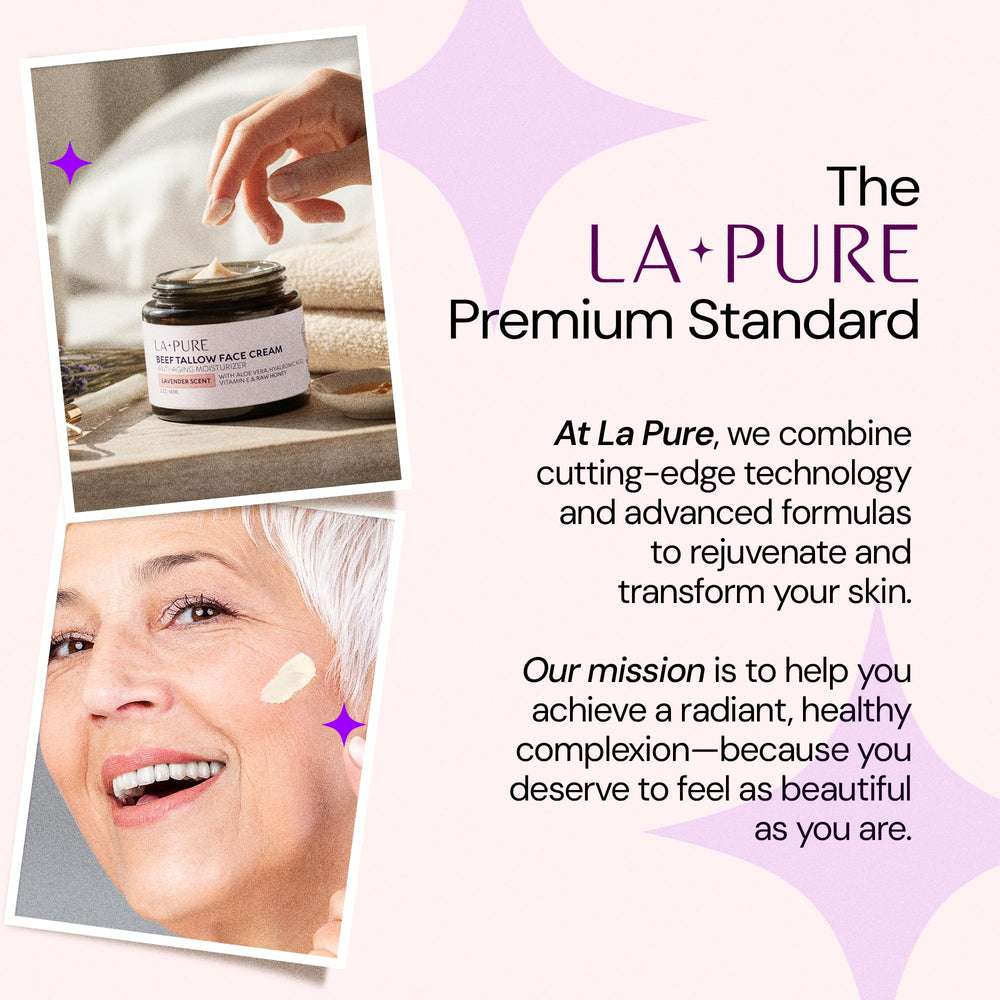 LA PURE Beef Tallow Face Cream being applied for gentle, quick absorption