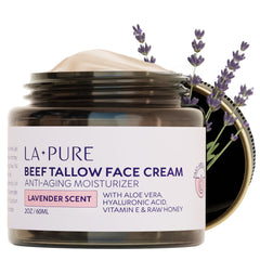 LA PURE Beef Tallow Face Cream bottle with calming hydration and lavender scent
