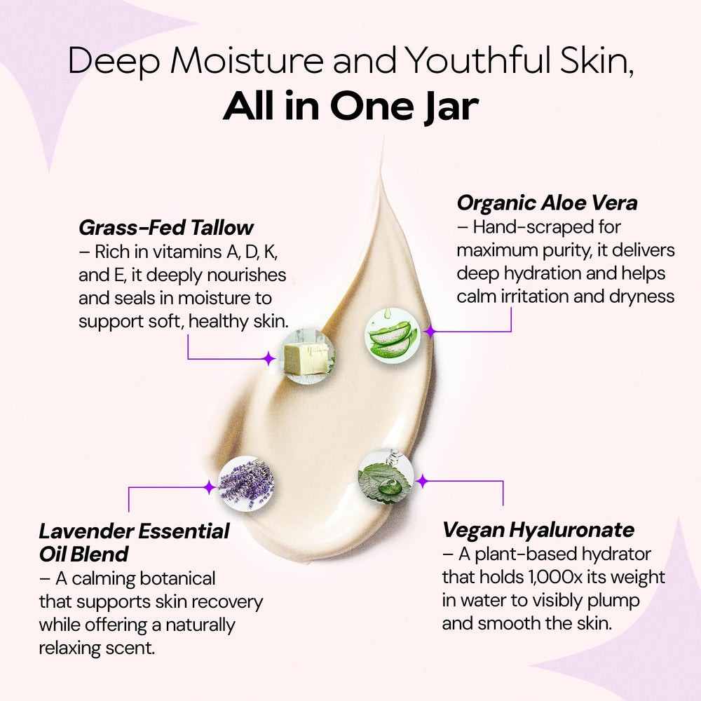 LA PURE Beef Tallow Face Cream texture highlights non-greasy finish