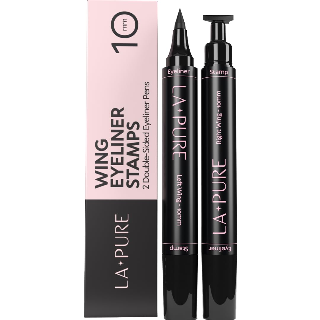 LA PURE eyeliner stamp left wing in action for quick symmetrical cat eye.