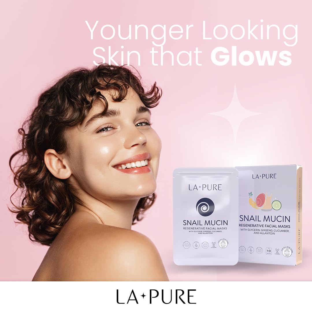 LA PURE logo on snail mucin mask packaging for trusted skincare.