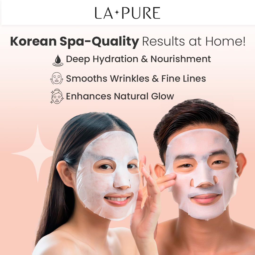 LA PURE Snail Mucin Mask back view detailing ingredients and usage notes.