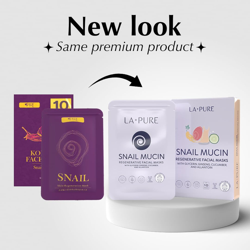LA PURE Snail Mucin Mask sheet closeup highlighting moisturizing texture.