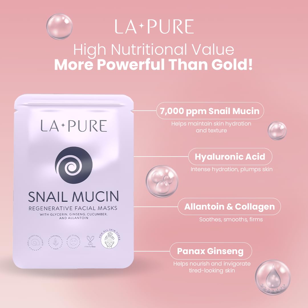 LA PURE Snail Mucin Mask on skin delivering deep hydration and plump look.