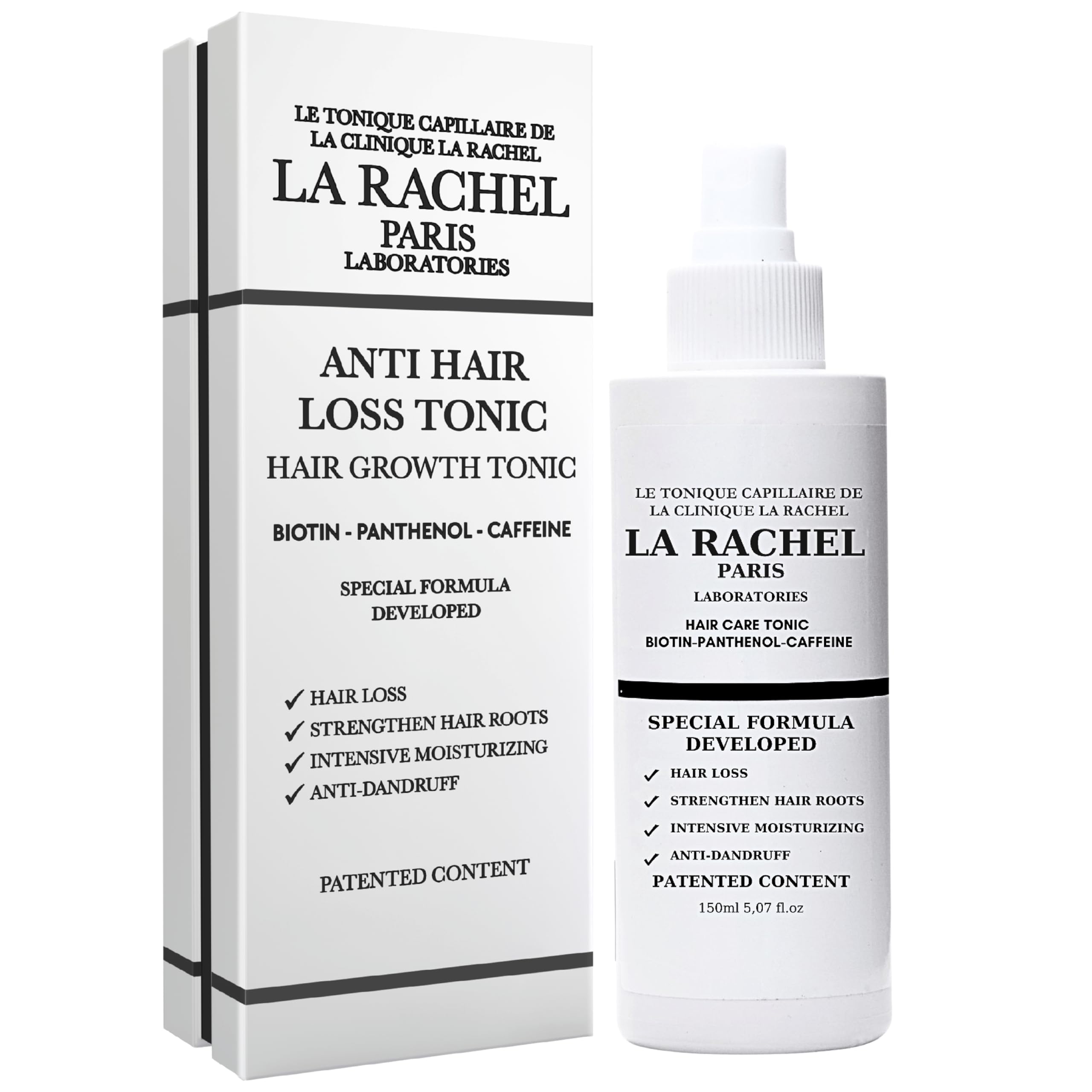 La Rachel anti-hair loss tonic bottle for easier daily use and healthier-looking hair.