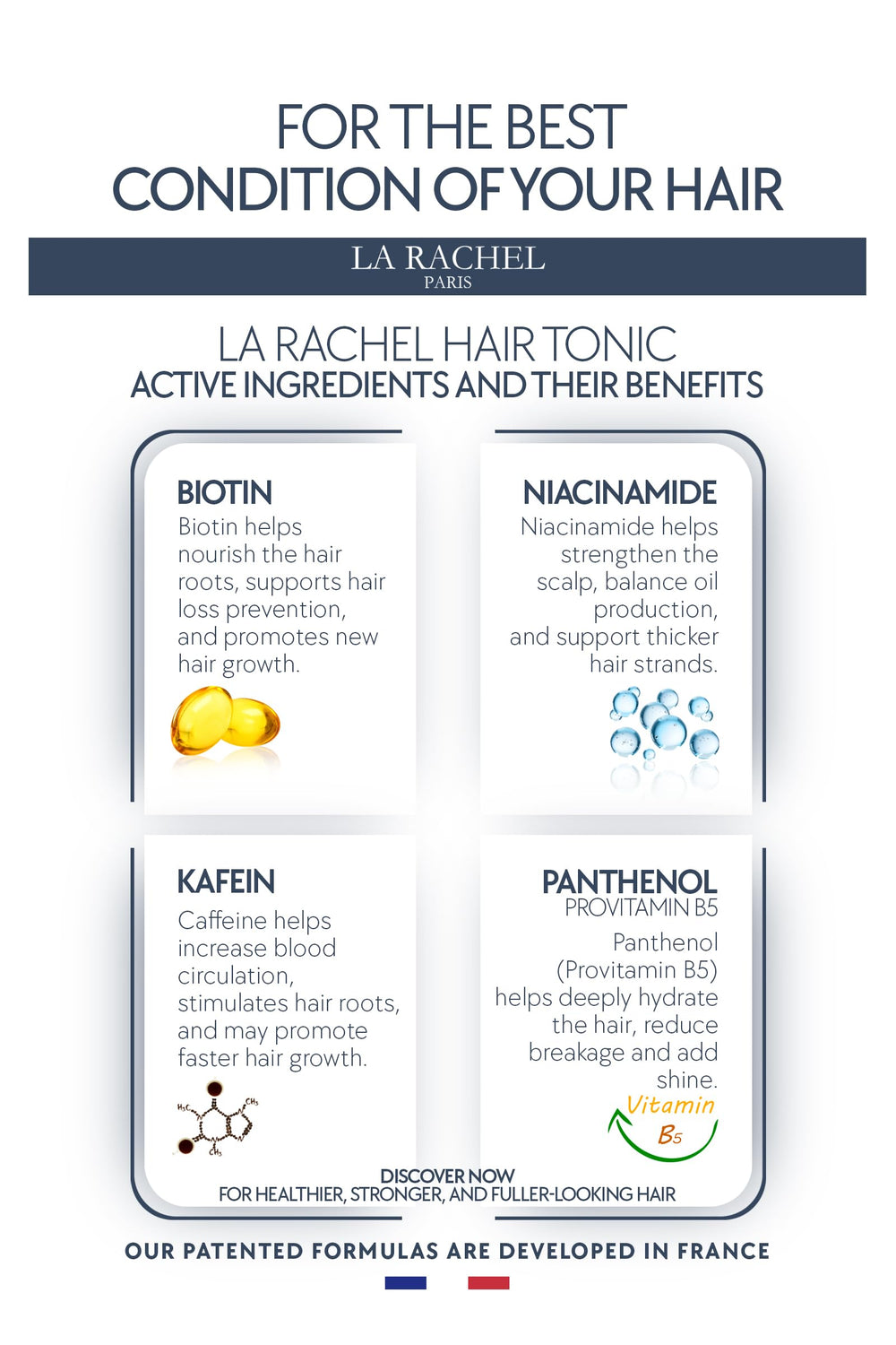 La Rachel anti-hair loss tonic scalp-application shows fast absorption on dry or damp hair.