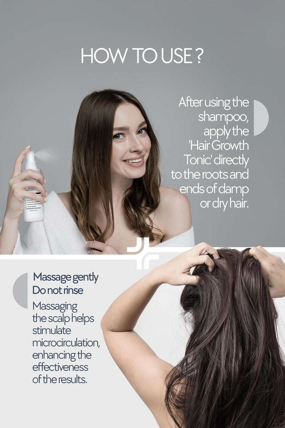 La Rachel anti-hair loss tonic daily-use scene suggests consistent routine results.
