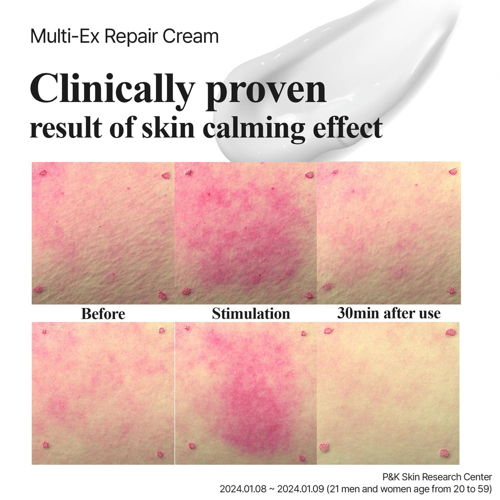 Lab for you Multi-Ex Repair Cream 50ml label closeup emphasizing soothing, fragrance-free formula.