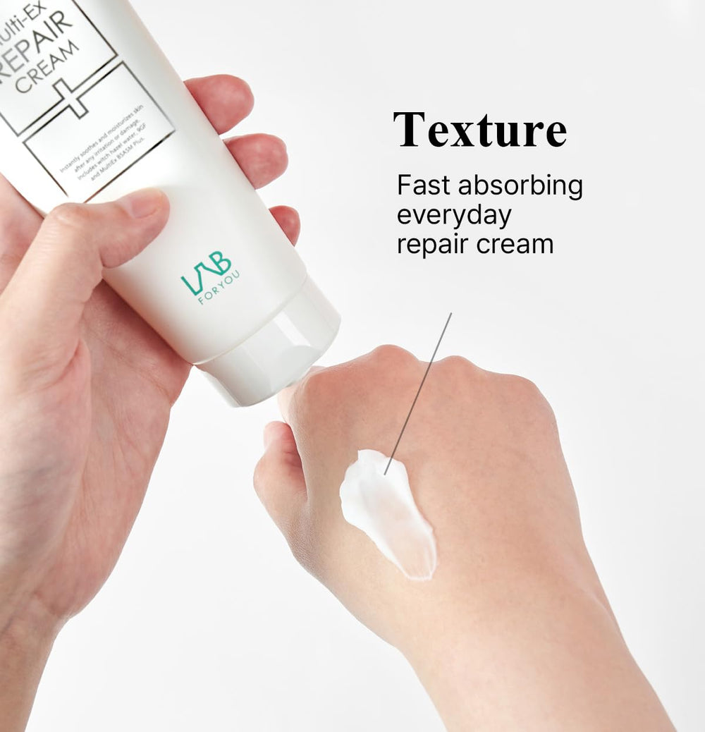 Lab for you Multi-Ex Repair Cream closeup texture reveals creamy consistency for layering.