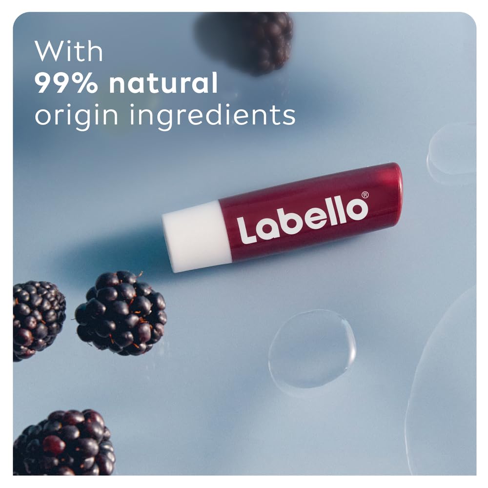 Close-up of Labello Blackberry Shine applying smoothly to lips