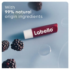 Close-up of Labello Blackberry Shine applying smoothly to lips