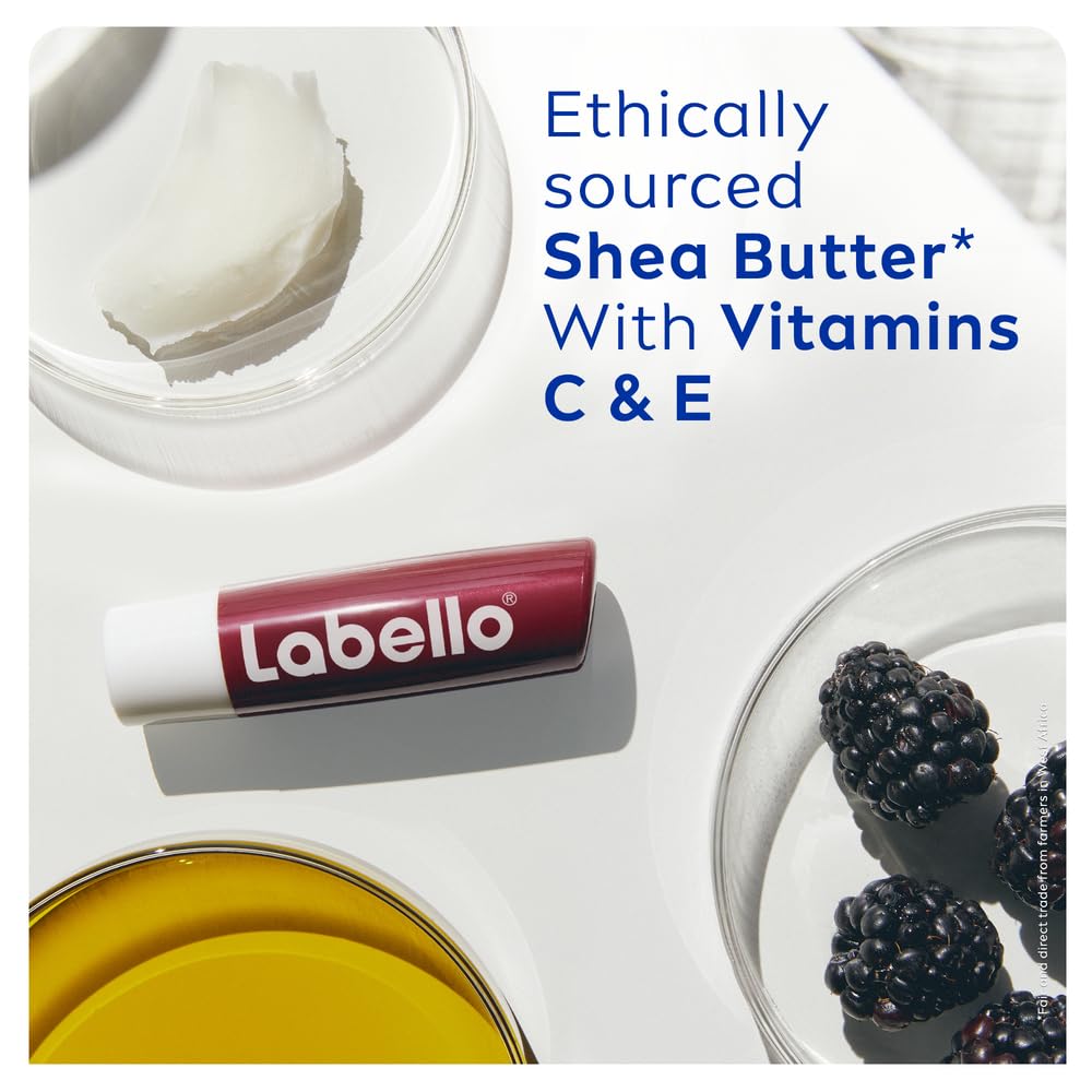 Glossy finish on lips with Labello Blackberry Shine color