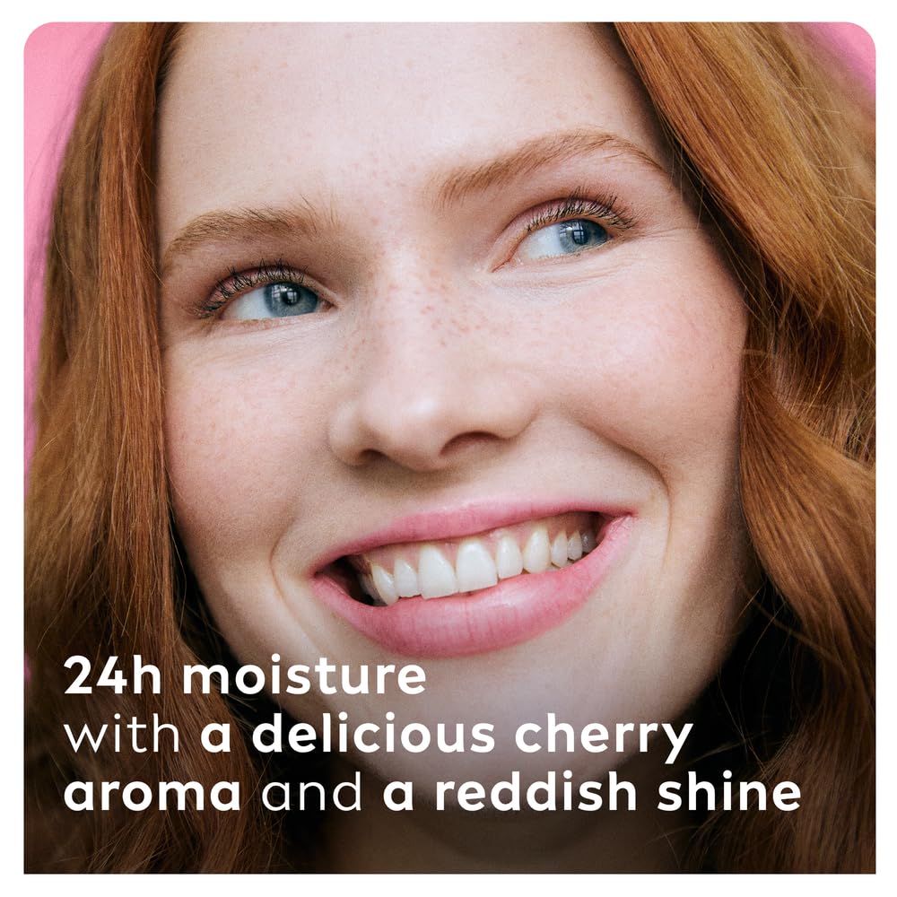 Labello Cherry lip balm twist-up applicator ready for quick moisturization.