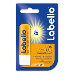 Labello Lib Balm Sun Protect SPF 30 swatch provides lip sun protection.