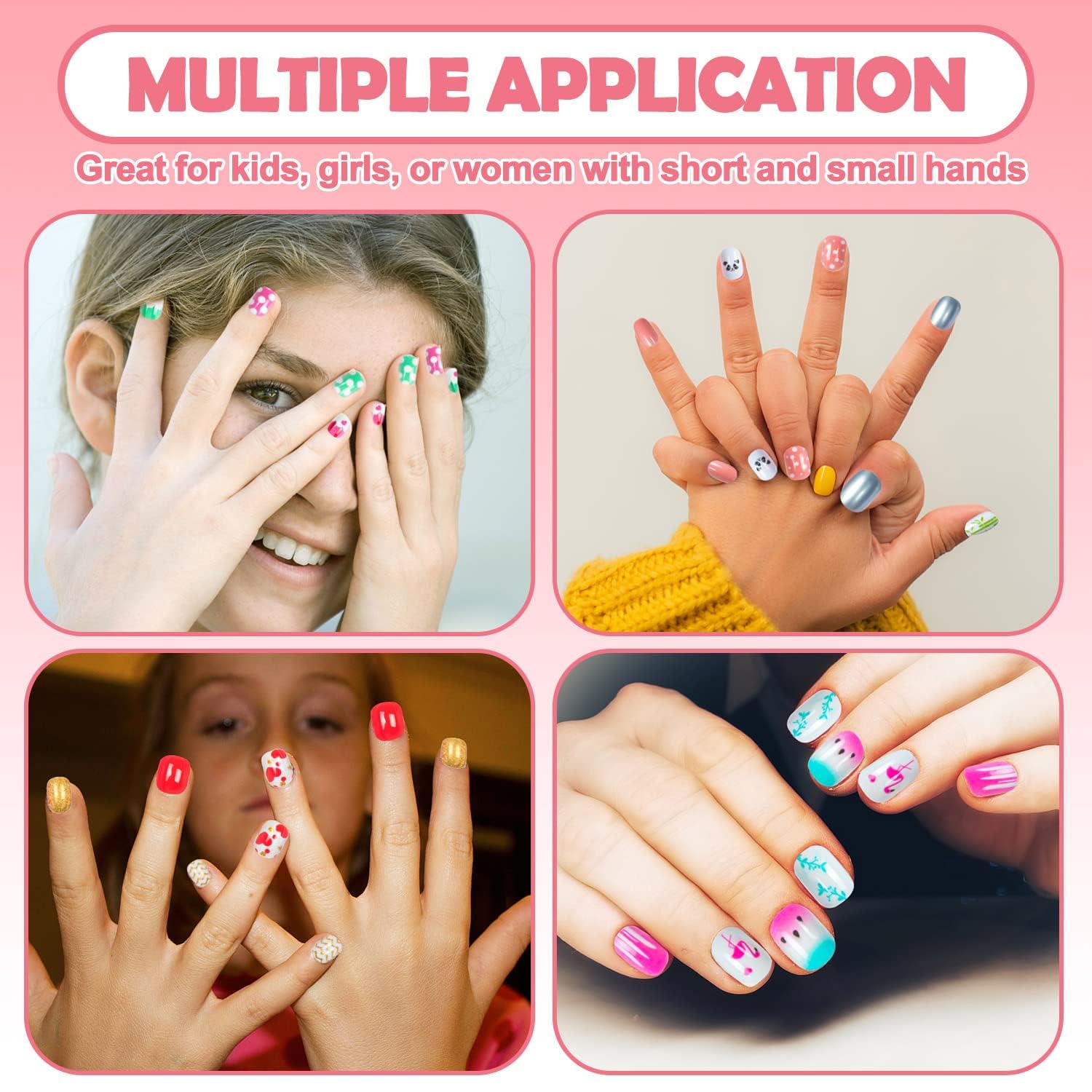 Labeol nails with cute cartoon patterns in bright colors for playful designs