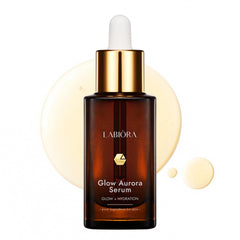 Labiora Glow Aurora Serum bottle close-up showing a lightweight glow boost for daily radiance.