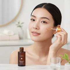 Labiora Glow Aurora Serum dropper pour demonstrates precise application for targeted hydration.