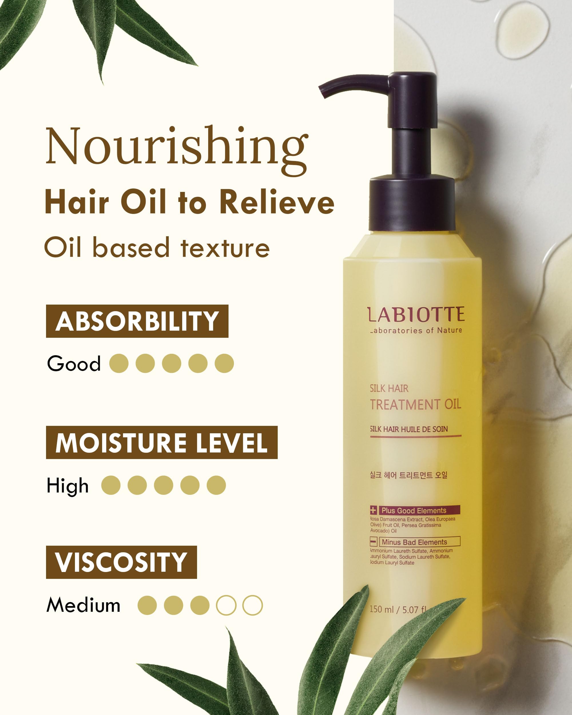LABIOTTE Silk Oil frizz-control action provides a calm, sleek finish