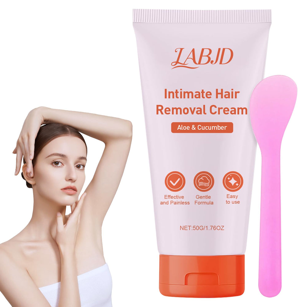 LABJD Hair Removal Cream with built-in spatula for easy, mess-free application.