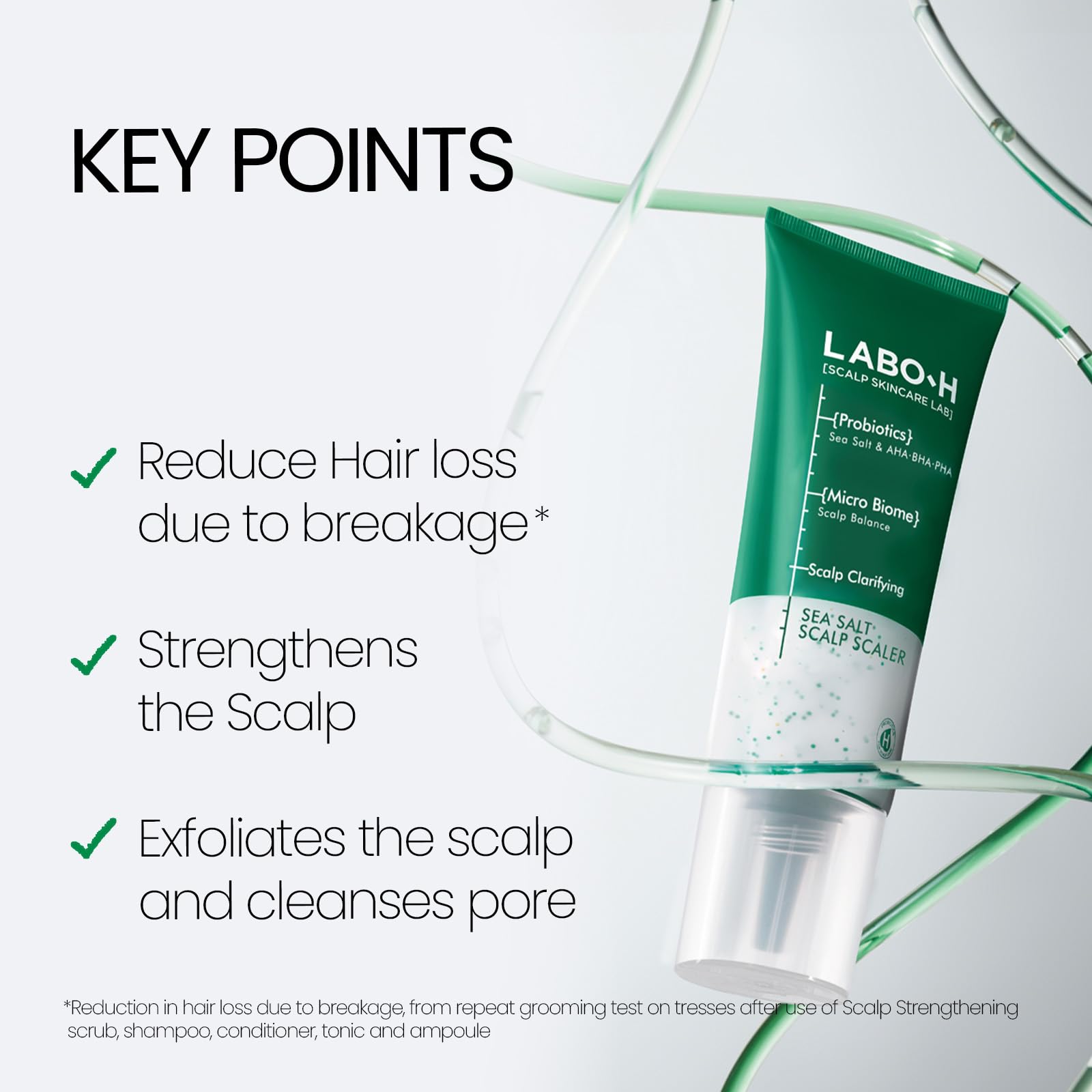LABO-H scalp scrub green tea capsules detail highlighting mineral-rich blend.