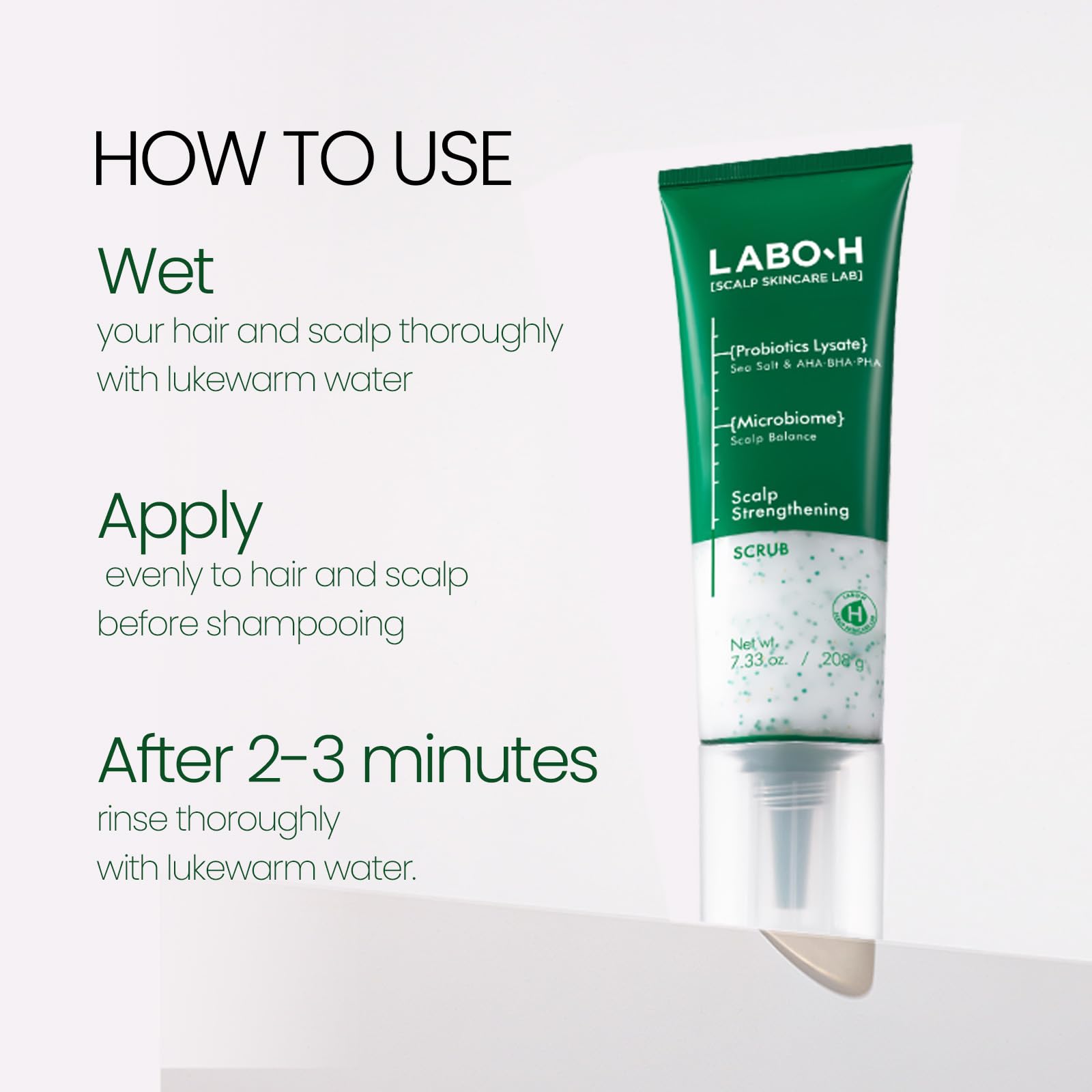 LABO-H scalp scrub triple-acid complex exfoliation for dead skin and hydration.