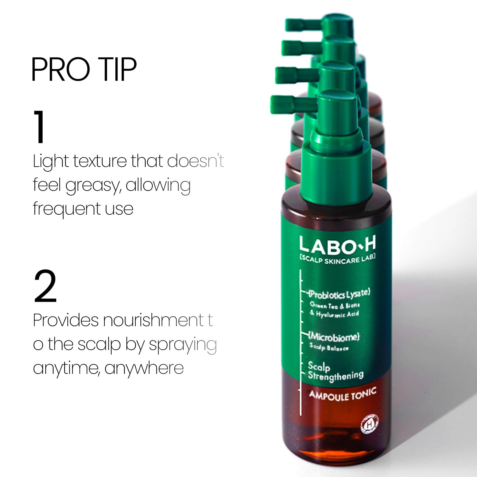LABO-H bottle shows claims of reduced breakage related shedding