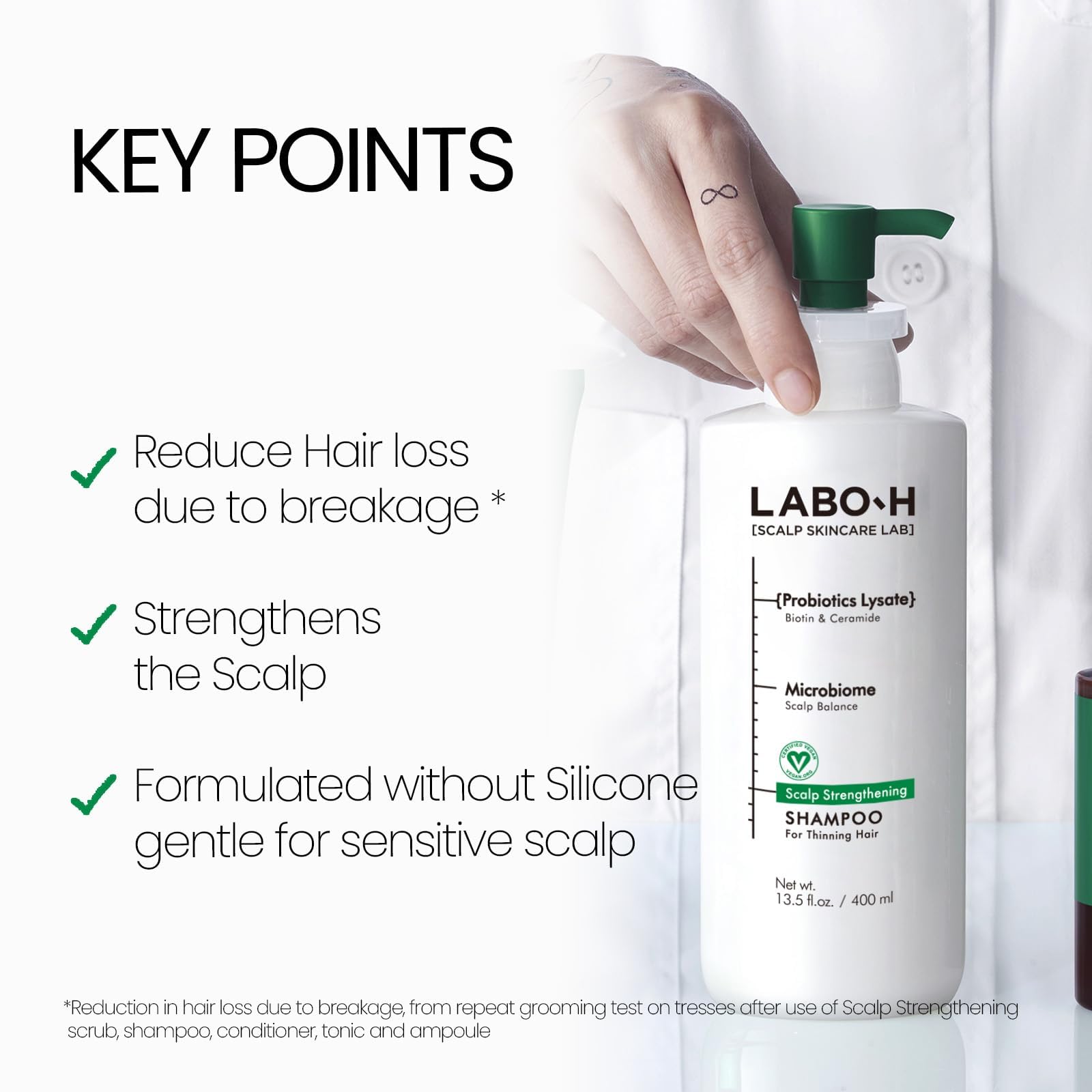 LABO-H Scalp Strengthening Shampoo biotin and ceramide close-up for moisture and resilience