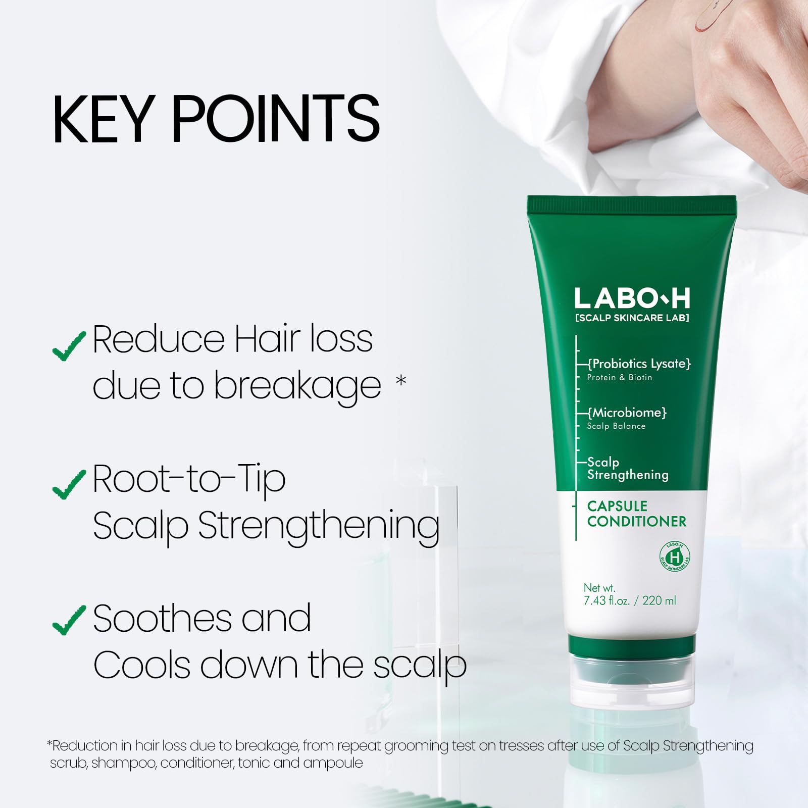 LABO-H vegan treatment packaging highlights silicone-free formula and gentle care.