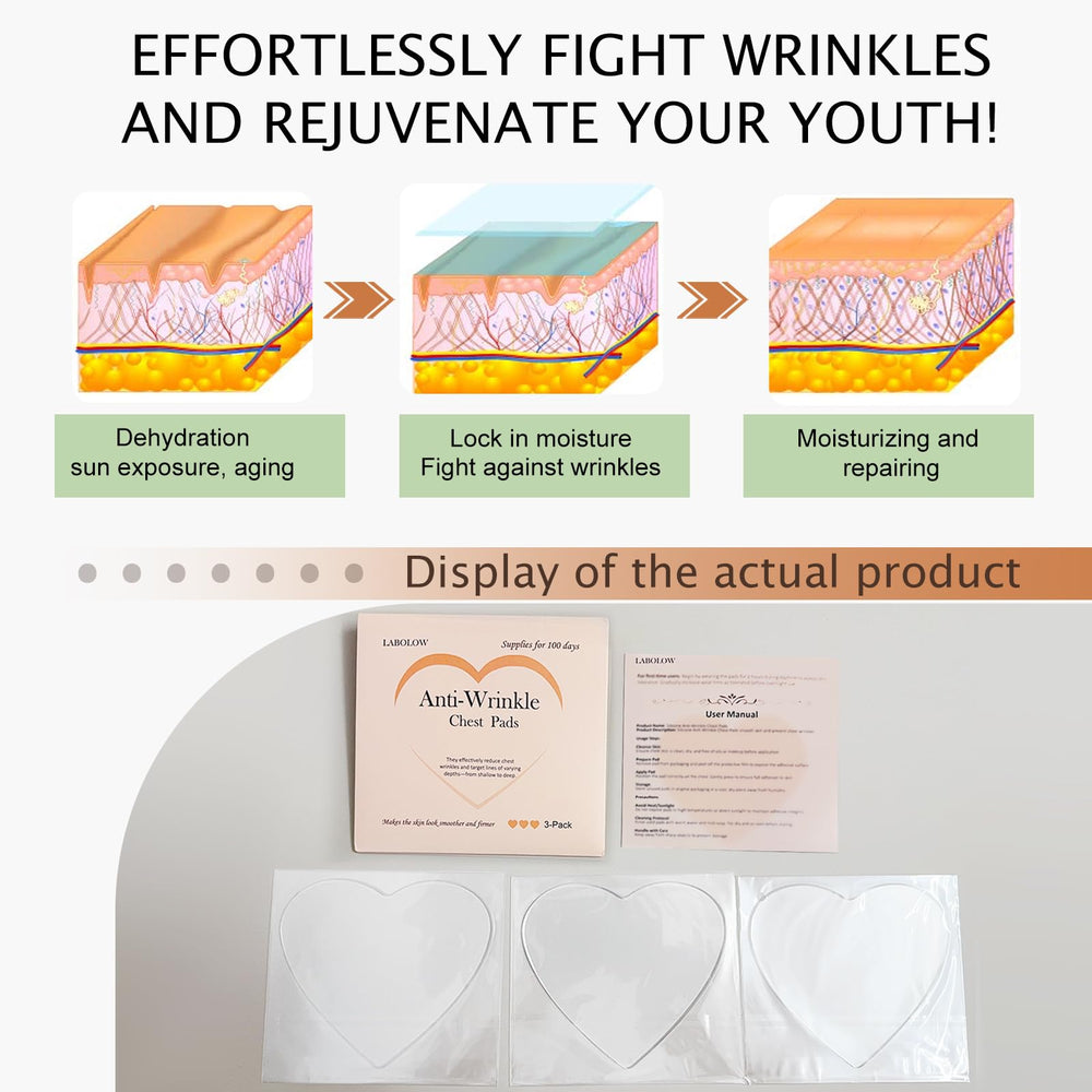 LABOLOW chest wrinkle pads on skin overnight for firmer look